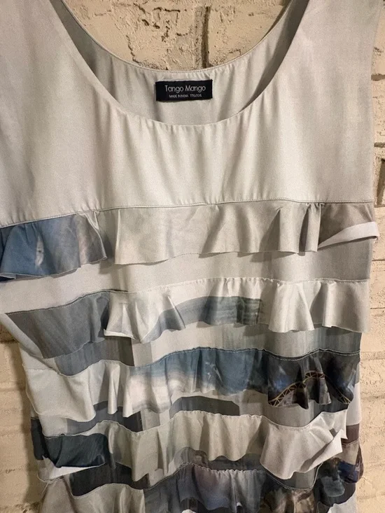 TANGO MANGO XXL Sleeveless Ruffle Stripe Dress in moody greens/grays EUC - Picture 2 of 5